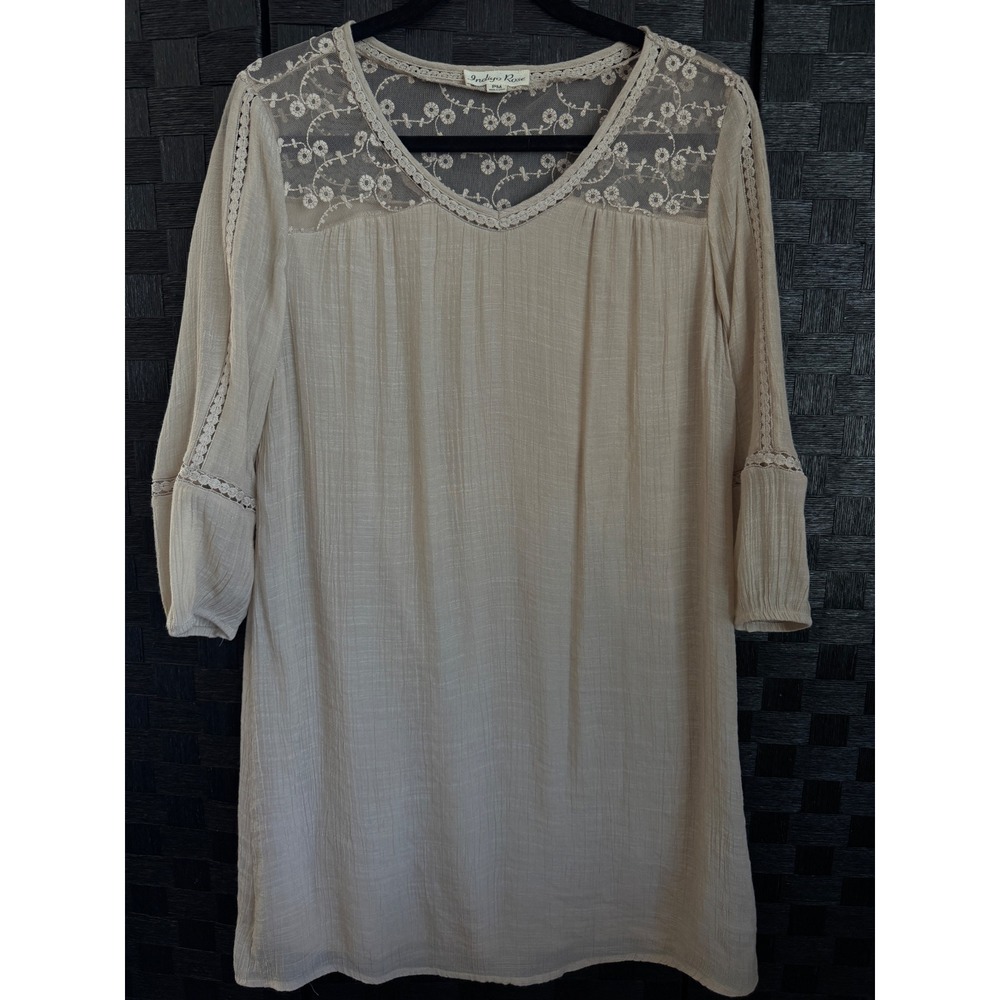 Indigo Rose Tunic Dress Womens PM Cream Lace Yoke Crinkle Boho EDW3635C